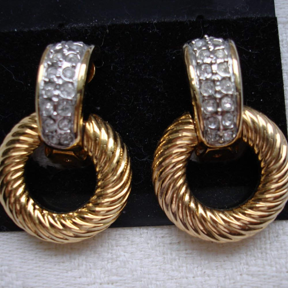 Corrugated Hoops on a Rhinestone Clip-on